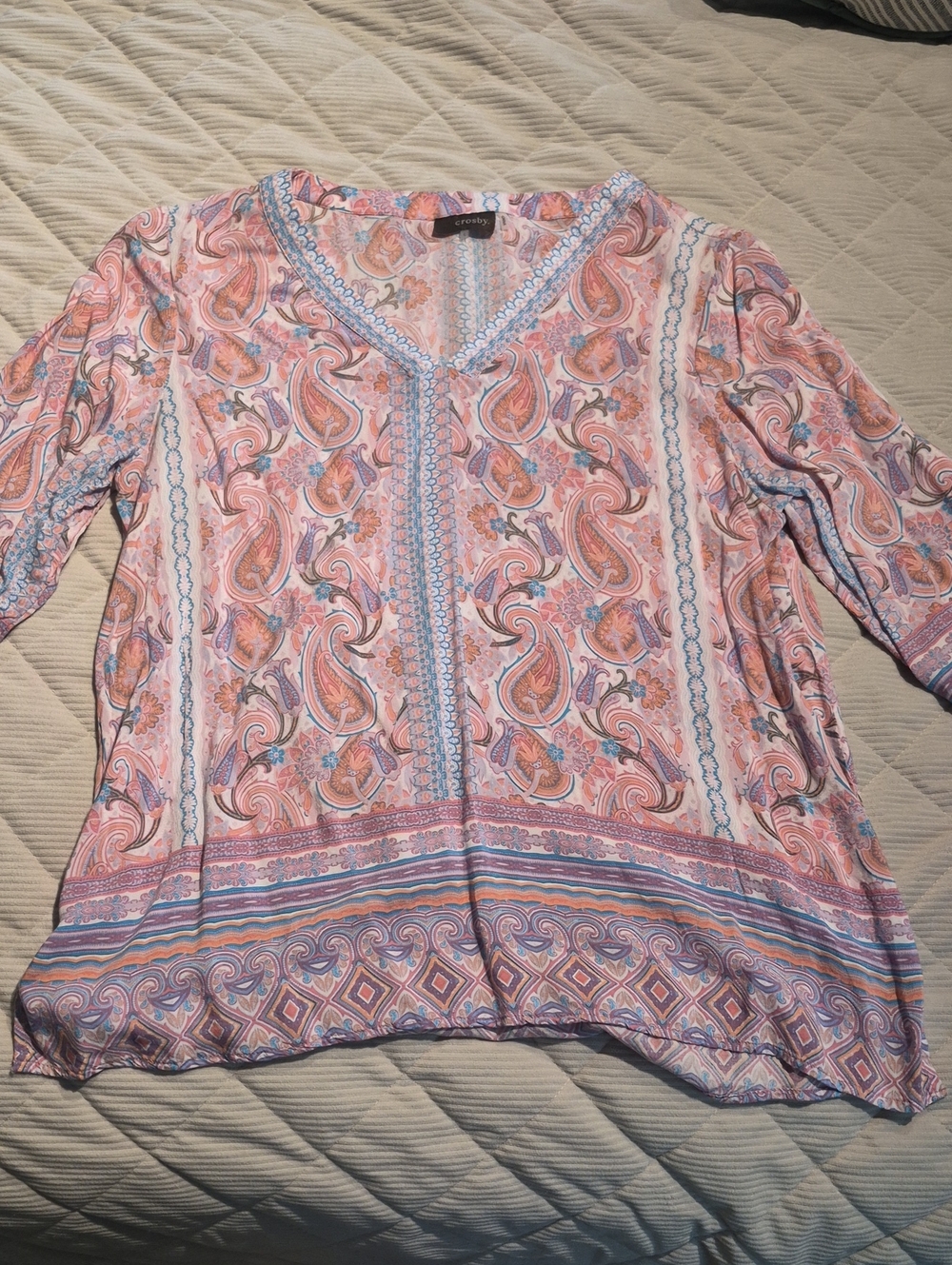 crosby. Paisley V‑Neck Tunic in Pink and Blue